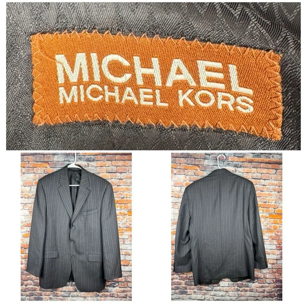 Michael Kors Marshall Fields Black Striped 3-Button Sports Suit Jacket 41 Reg